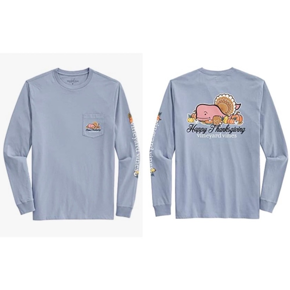 Vineyard Vines Long-Sleeve 2021 Thanksgiving Whale Pocket T-Shirt, Size M